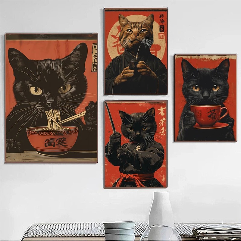 Japanese Lifestyle Home - Japanese Edo Style Black Cat Eating