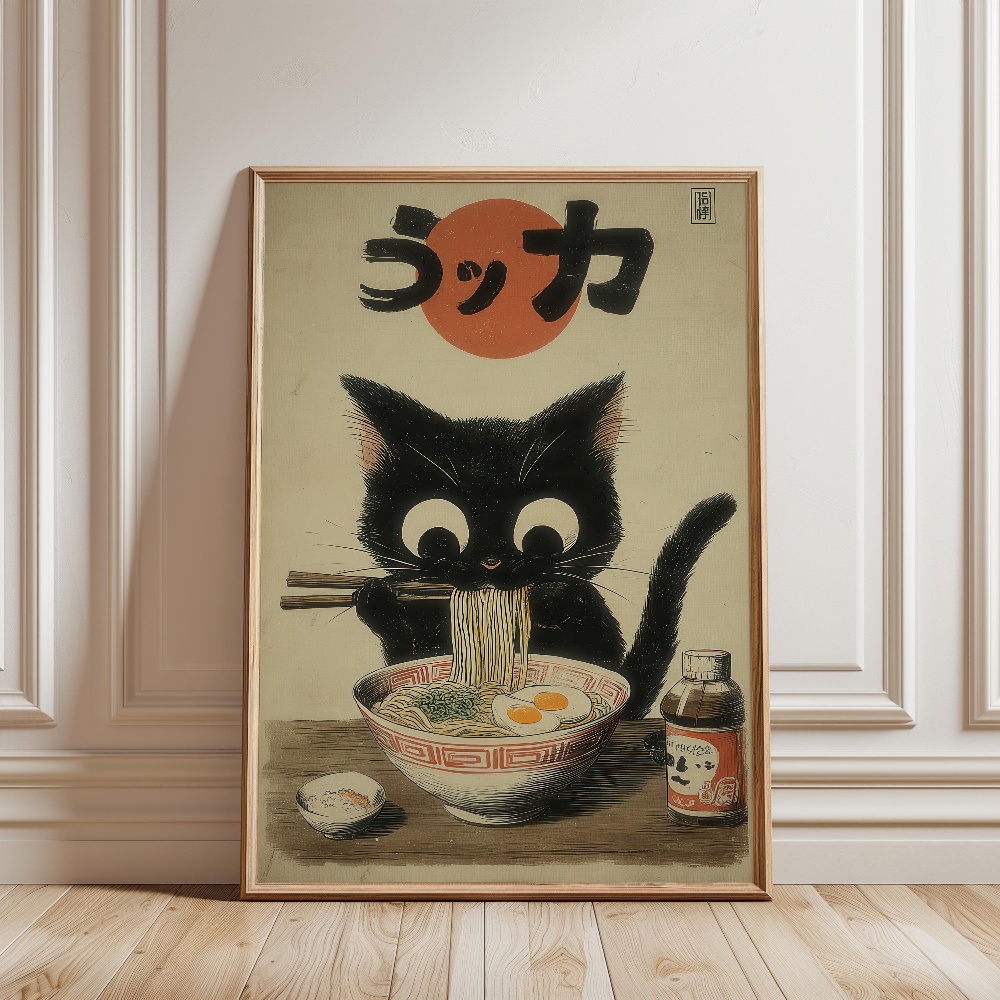 Black Cat Eating Ramen Rainy G - Lifestyle Of Japanese review and price